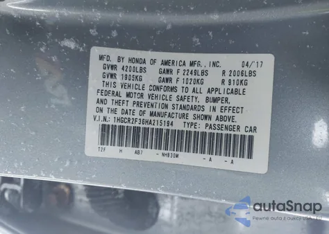 2017 Honda Accord Lx z USA, uszkodzony, nr VIN 1HGCR2F36HA215194